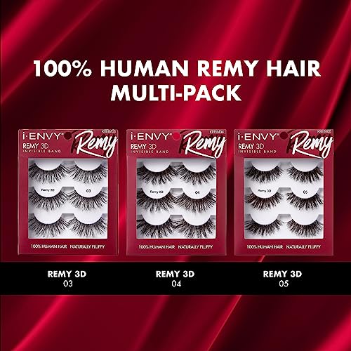 i-ENVY False Lashes, Remy 3D Lashes Value Pack Human Hair Natural Fluffy Wispy Invisible Band Seamless Look Reusable Eyelashes (04)