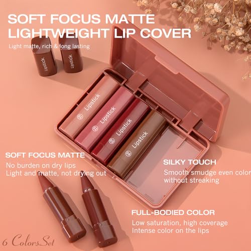 6-Color Lip Liner & Lipstick Set – Waterproof Matte