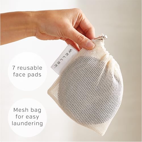 Wellbe Reusable Face Pads 7 Pc, Washable Charcoal Cotton Rounds, White