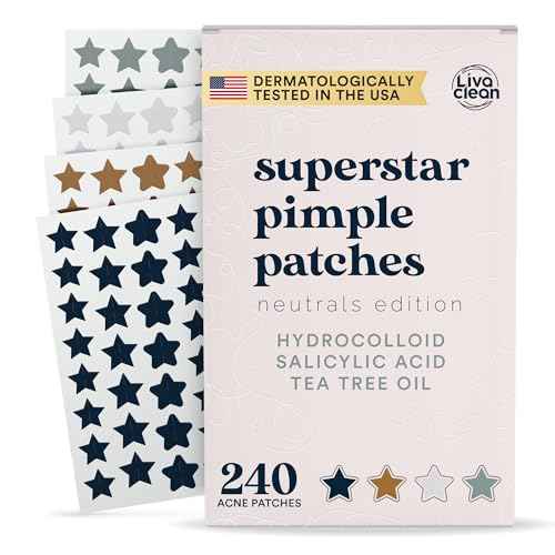 LivaClean 240 CT Neutrals Pimple Patches for Face w/Salicylic Acid & Tea Tree, Hydrocolloid Acne Patches Cute Star Pimple Patch for Healing, Cute Face Stickers, Zit Patch