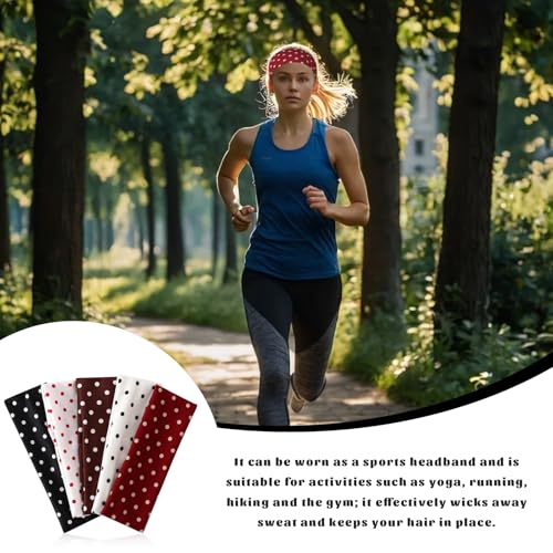 Polka Dot Headbands for Women - 5 Pack Elastic Sports Hairbands