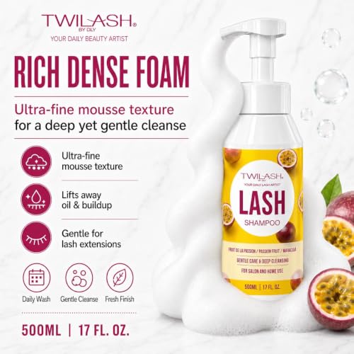 TWILASH Passion Fruit Lash Shampoo 500ml - Gentle Foaming Eyelash Cleaner for Extensions & Daily Care