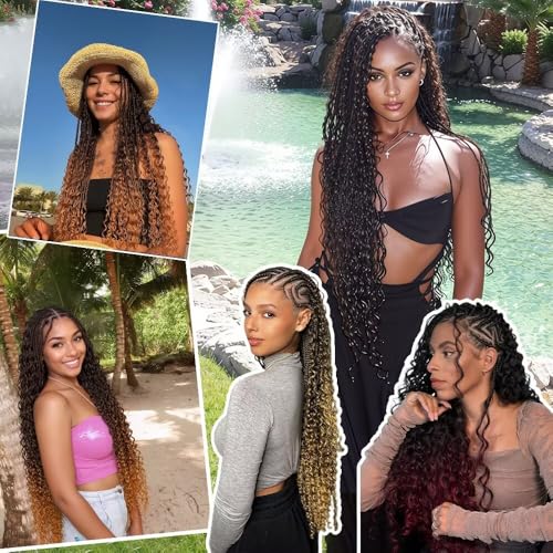 Goday 150g 6 Bundles Boho Braiding Hair 18 Inch Wet & Wavy Curly Human Hair for Braiding