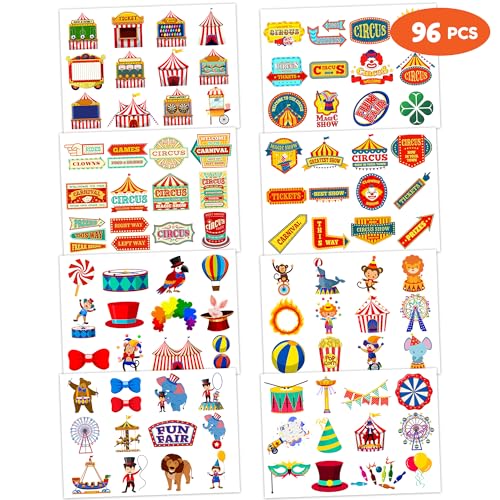 96 Pcs Carnival Temporary Tattoos - Waterproof Kids Party Favors