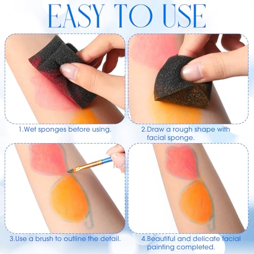 Thenshop 89 Pcs Face Paint Stencils Kits Includes 61 Reusable Facial Painting Stencils with 6 Stickers 12 Face Paint Sponges 10 Painting Brushes Tattoo Templates for Party Adults Makeup