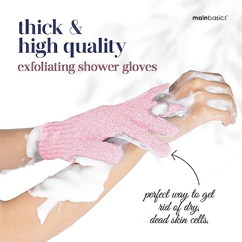 MainBasics Deep Exfoliating Bath Gloves - Heavy-Textured Body Scrub (Pink)