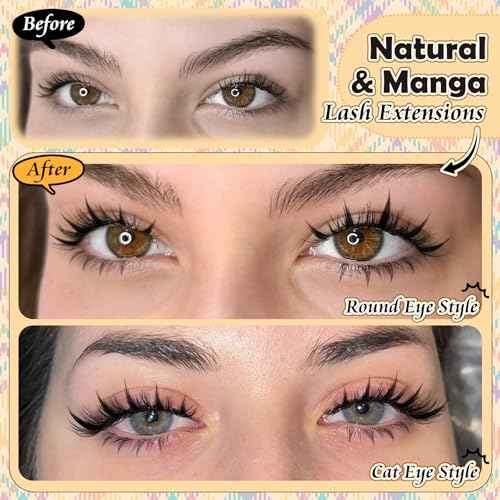 Manga Lash Clusters Anime Star Eyelash Extension 188Pcs Natural Lash Clusters with Bottom Lashes Spiky Cluster Eyelash Extensions Wispy 10-14mm Fairy Individual Lashes Extension Doll Eyelash Clusters
