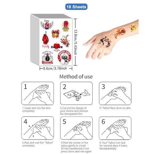 165Pcs Boxing Tattoos Stickers - 18 Sheets Boxing Glove Party Favors Temporary Tattoos for Boxing Theme Birthday Party Decorations, Boxing Fight Night Party Decorations, Boxing Party Gift Prizes