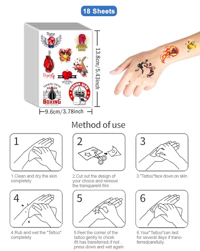 165Pc Boxing Temporary Tattoo Stickers - 18 Sheets Party Favors