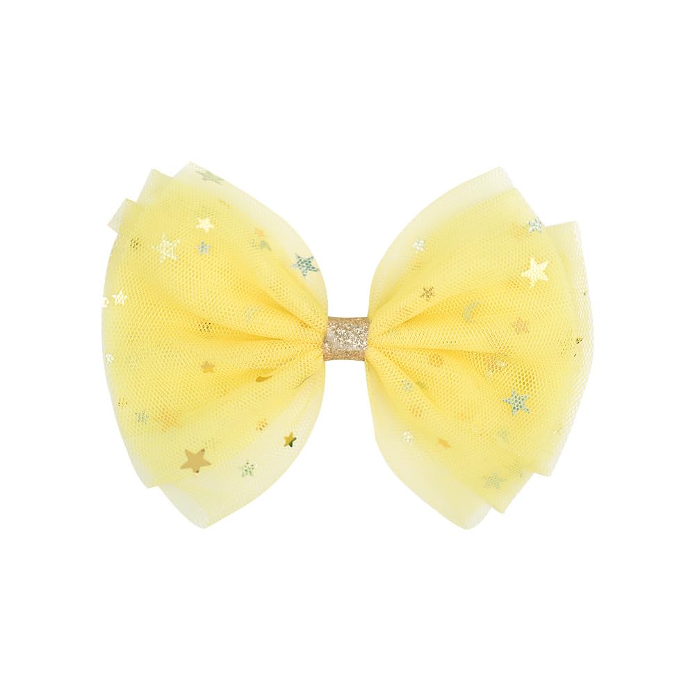 Koolgil Girl's Lovely Mesh Bowknot Hair Clip Super Fairy Stars Hair Clip for Daily Life Travel Party Festivals (Yellow)