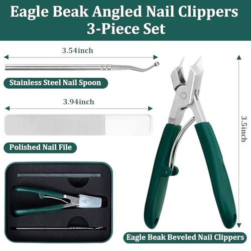 Eagle Beak Nail Clipper Set - Ultra Sharp Stainless Steel, 3-Piece for Thick & Ingrown Toenails