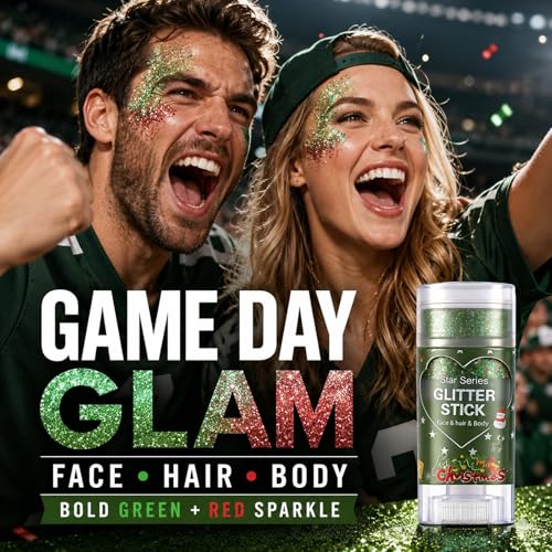 Sulily Green & Red Brazil Face Glitter Stick for World Cup Fans, Party & Sports Events
