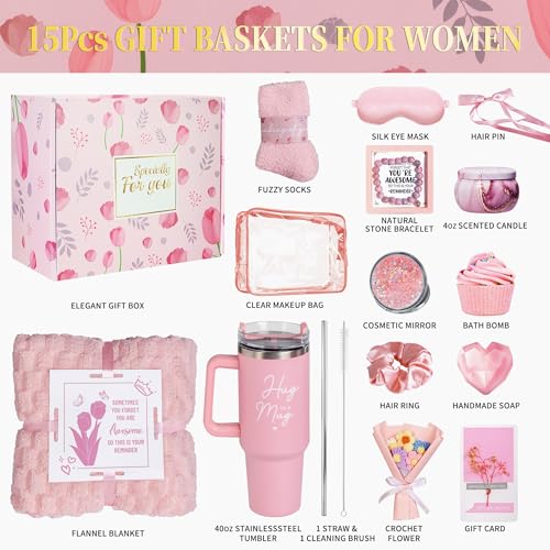 Women's Self Care Gift Basket Set with Blanket & Tumbler