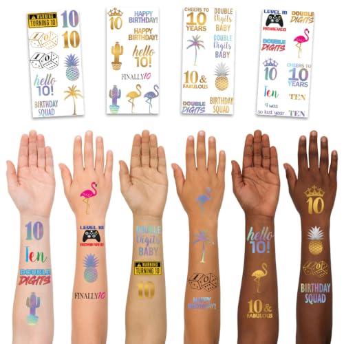 10th Birthday Temporary Tattoos - 4 Waterproof Sheets