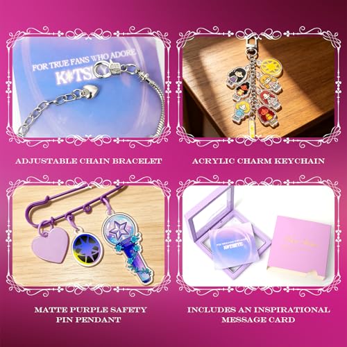 Neovista Colorful Acrylic Charm Bracelet Set with Brooch & Keychain 6.1-8.1in for Concert & Daily Wear