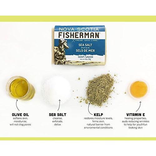 Nova Scotia Fisherman - Hand Poured Soap, with Organic Shea Butter and Nova Scotia Sea Kelp, Vegan Friendly, No Artificial Ingredients, Plant-Based Body Care (Sea Salt, 4.8 oz)