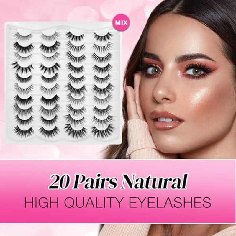20 Pairs False Eyelashes - Natural to Fluffy Variety Pack