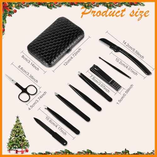 Yougai Tweezers Set,9 Pcs Professional Stainless Steel Tweezer Kit-Great Precision Eyebrow Tweezers for Ingrown Facial Hair with Leather Travel Case as Stocking Stuffing Gifts