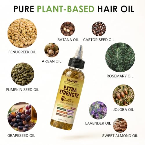 Herbal Hair Growth Oil with Rosemary & Fenugreek – Extra Strength 3.38 fl oz (10-plant-oil blend)
