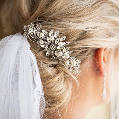 Crystal Pearl Wedding Hair Comb | Silver Bridal Accessory