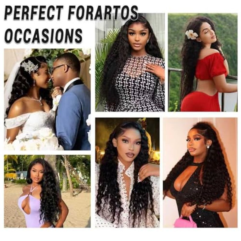 16A Deep Wave Human Hair Bundles - Brazilian Virgin Hair Extensions, Natural Black (20, 22, 24 Inch)