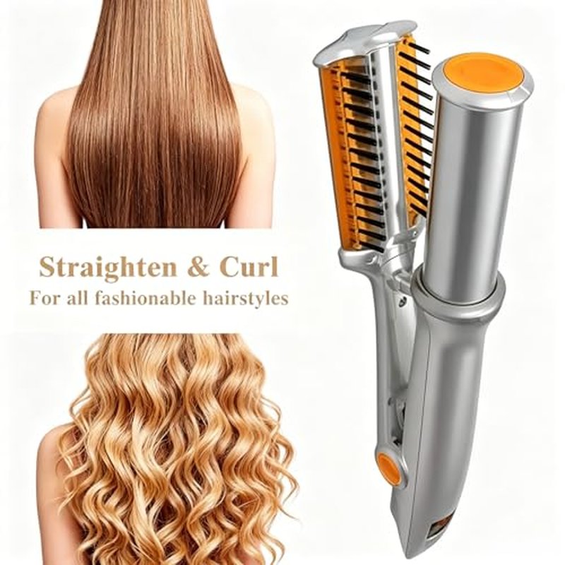 2-in-1 Rotating Curling Iron & Hair Straightener - Portable Styling Tool