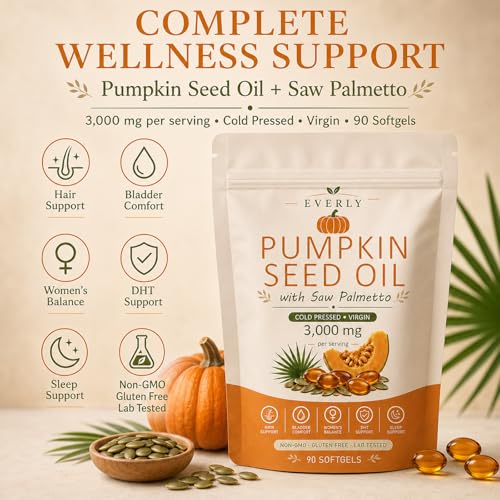 Everly Pumpkin Seed Oil with Saw Palmetto - Cold Pressed Softgels (90 Count)