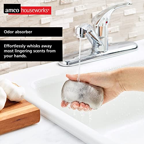 Amco Rub Away Bar, Stainless Steel Odor Absorber (4" x 2.25") - Dishwasher Safe Kitchen & Outdoor Essential for Garlic, Onion, Fishing, Hiking Odors - Natural Odor Remover (Pack of 2)