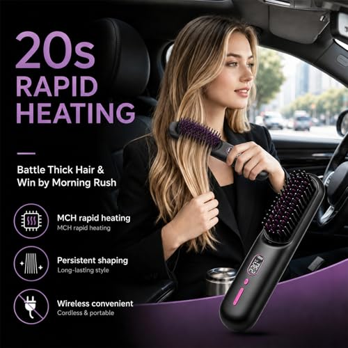 Go Brush Pro Cordless Hair Straightener Brush - 9600mAh, 12 Heat Settings