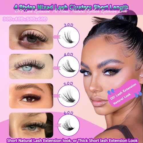 DAODER Cluster Lashes Natural Look 640pcs Wispy Lash Clusters 9-13mm Short Eyelash Extension With 30D+40D+50D+60D Mixed Lash Book D Curl Natural Lash Extension (30D+40D+50D+60D 9-13MM)