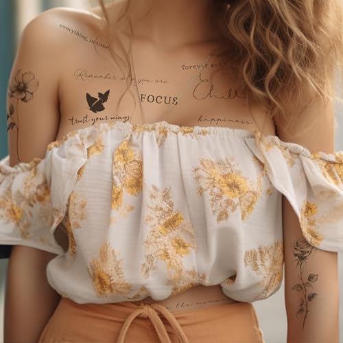 Realistic Temporary Tattoos - 60 Sheets (Quotes & Flowers)