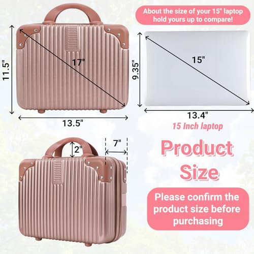 Hard Shell Cosmetic Travel Case, 17 Inch Mini Travel Hand Luggage with Elastic Band, Portable ABS Carrying Makeup Case Suitcase Train Cosmetic Bag for Travel, Camping, Business Trip