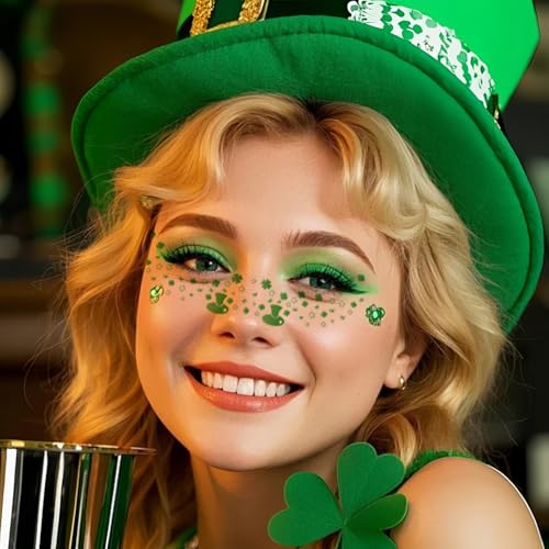 St. Patrick's Day Glitter Face Tattoos - 6 Sheet Shamrock Stickers