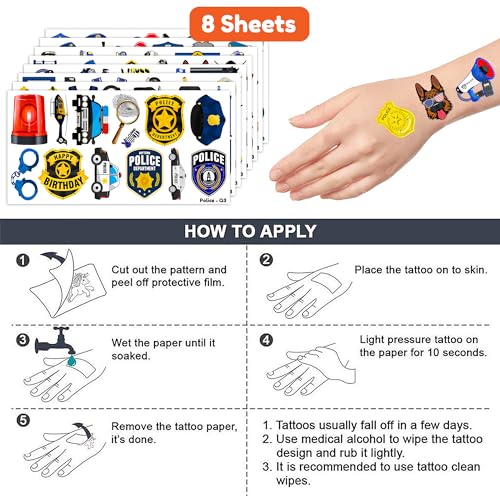96 Pc Police Officer Temporary Tattoos for Kids