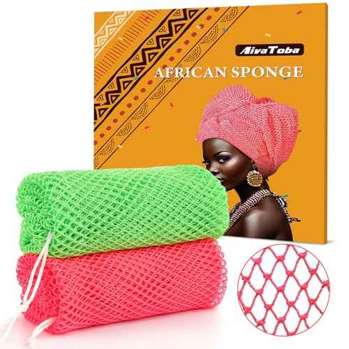 2 Pack Authentic African Net Sponge with Handles, AivaToba Mesh Body Scrubber, Exfoliating Wash Cloths for Body Scrubber, Back Scrub Exfoliating Sponge for Shower Bath, Portable Bath Sponge