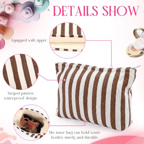 Abbylike 10-Pack Striped Makeup Bags - Compact Travel Pouches