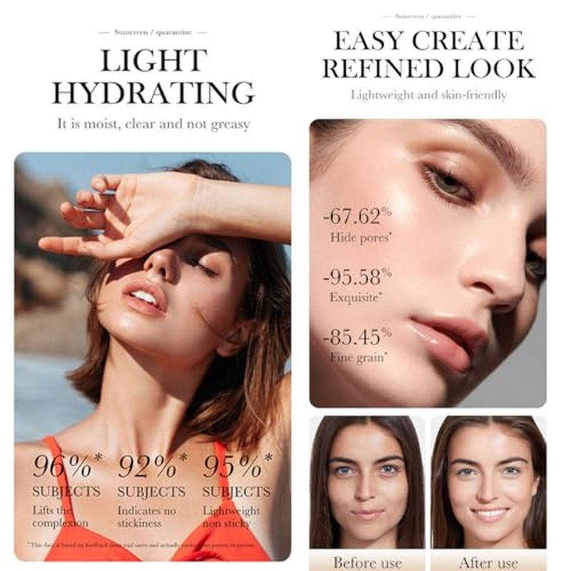 Primer for Face Before Makeup,Sunscreen Tricolor for Face,SPF 50,Color Correcting Primer,Hydrating Makeup Waterproof & Long Lasting & Oil Control,Radiance Skin