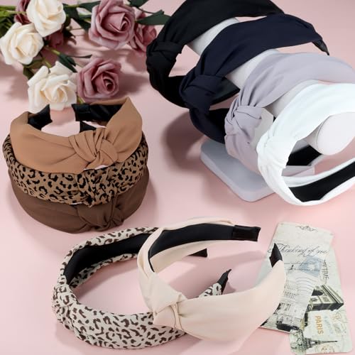 Knotted Headbands for Women, 9-Piece Set with Leopard Print