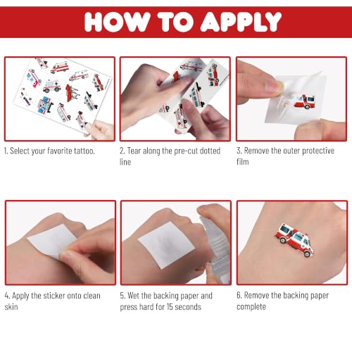 96 Pre-Cut Ambulance Temporary Tattoos for Kids Party