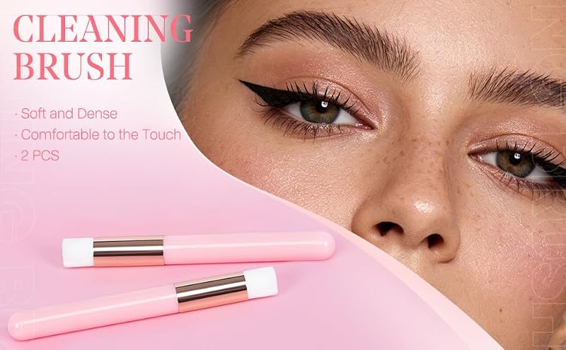 Pink Eyelash Brush Set - 2PCS Eyelash & Makeup Cleaning Brushes