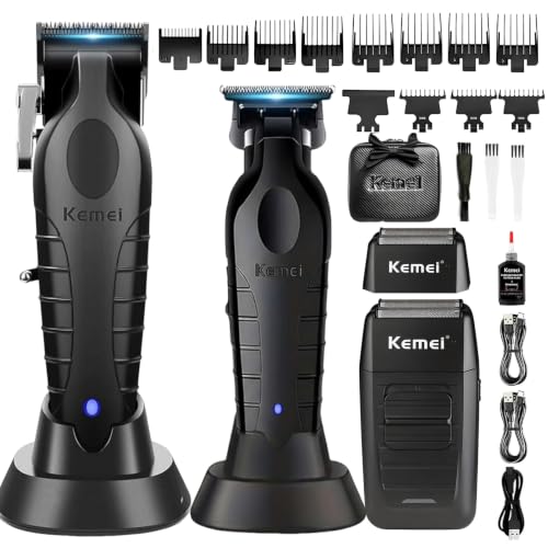 KEMEI Cordless Hair Clippers & Trimmer Set with Replacement Heads for Men