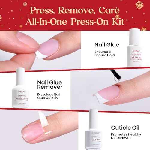 Beetles X Press Kit Gel Nail Kit, Press On Nails Short Almond Kit with 224Pcs French Nail Tips Nail Glue & Remover Builder Top Coat Mini Nail Lamp All-in-One DIY Nail Kit Gift for Women