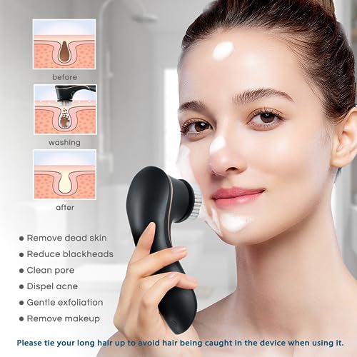 Electric Facial Cleansing Brush with 4 Heads, IPX7 Waterproof Exfoliator