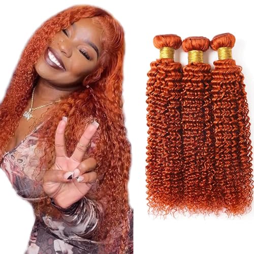 Fridnae Ginger Curly Wave Human Hair Bundles 18-22 Inch - Model #350JC