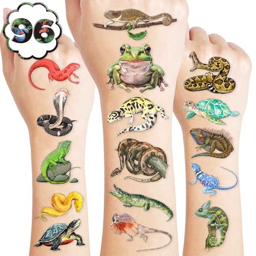 96 Pcs Reptile Temporary Tattoos for Kids Party Favors