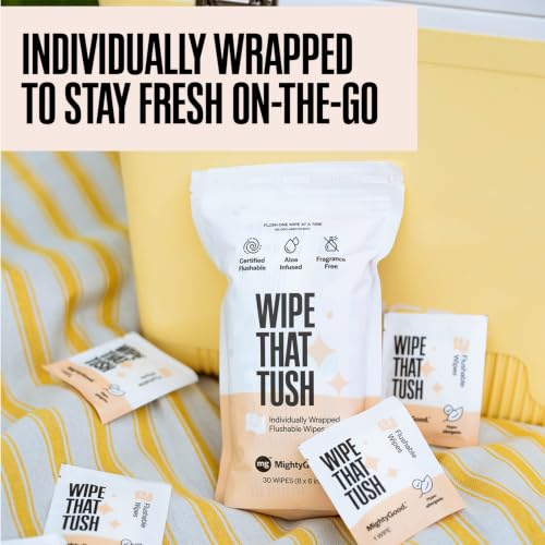 MightyGood Flushable Wipes - 120 Individually Wrapped Travel Wipes