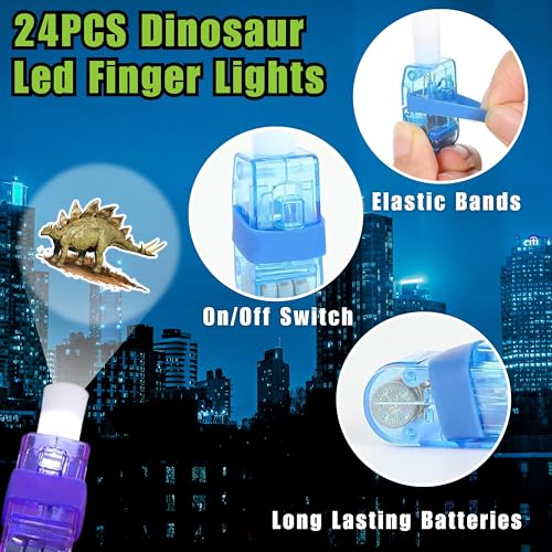 72 Pcs Dinosaur Party Favors Set - LED Finger Lights & Glow Tattoos