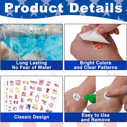 64 PCS Patriotic Temporary Tattoo Set for 4th of July Celebrations