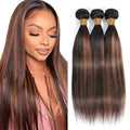 Fridnae Light Brown Honey Brown Straight Human Hair Bundles 24-28 Inch, 300g
