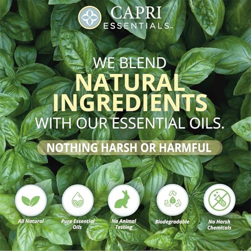 Capri Essentials Hand Soap Liquid, Natural Household Cleaning Supplies, Gentle Plant Based Aromatic Hand Wash with a Blend of Essential Oils, Removes Dirt & Grime, Sweet Basil Scent, 16 FL Oz (6 Pack)